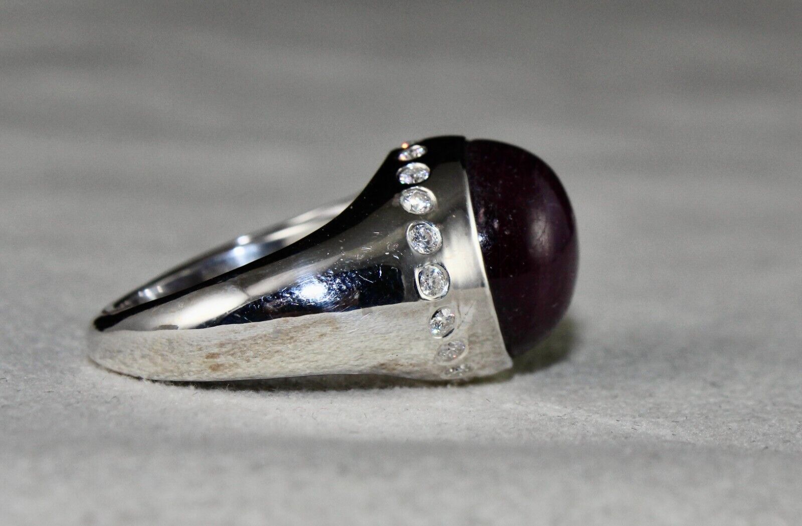 Natural Ruby Star 925 Silver Ring White Moissanite Diamond GemStone Cabochon