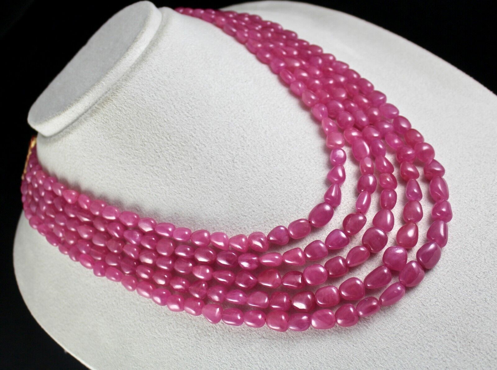 NATURAL UNTREATED RUBY LONG BEADS 5 LINE 1087 CARATS LADIES GEMSTONE NECKLACE