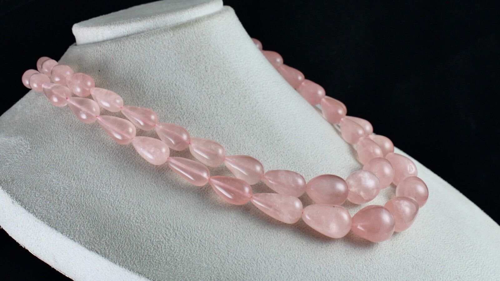 NATURAL ROSE QUARTZ BEADS DROPS CABOCHON 2 L 1002 CTS GEMSTONE FASHION NECKLACE
