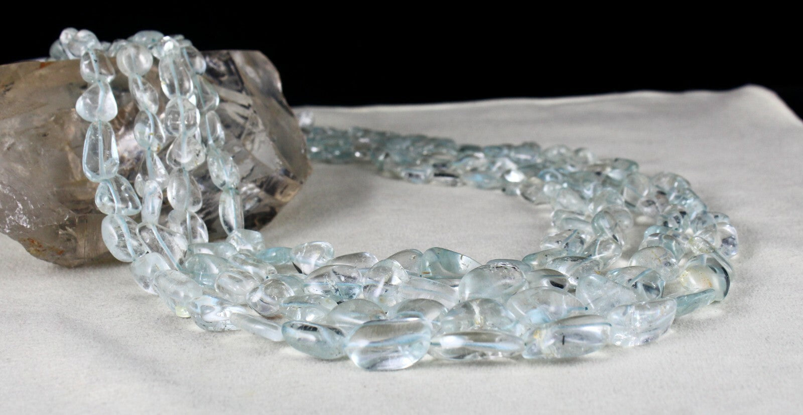 Certified Natural Blue Topaz 4 Line 1215ct Beaded Fine Necklace