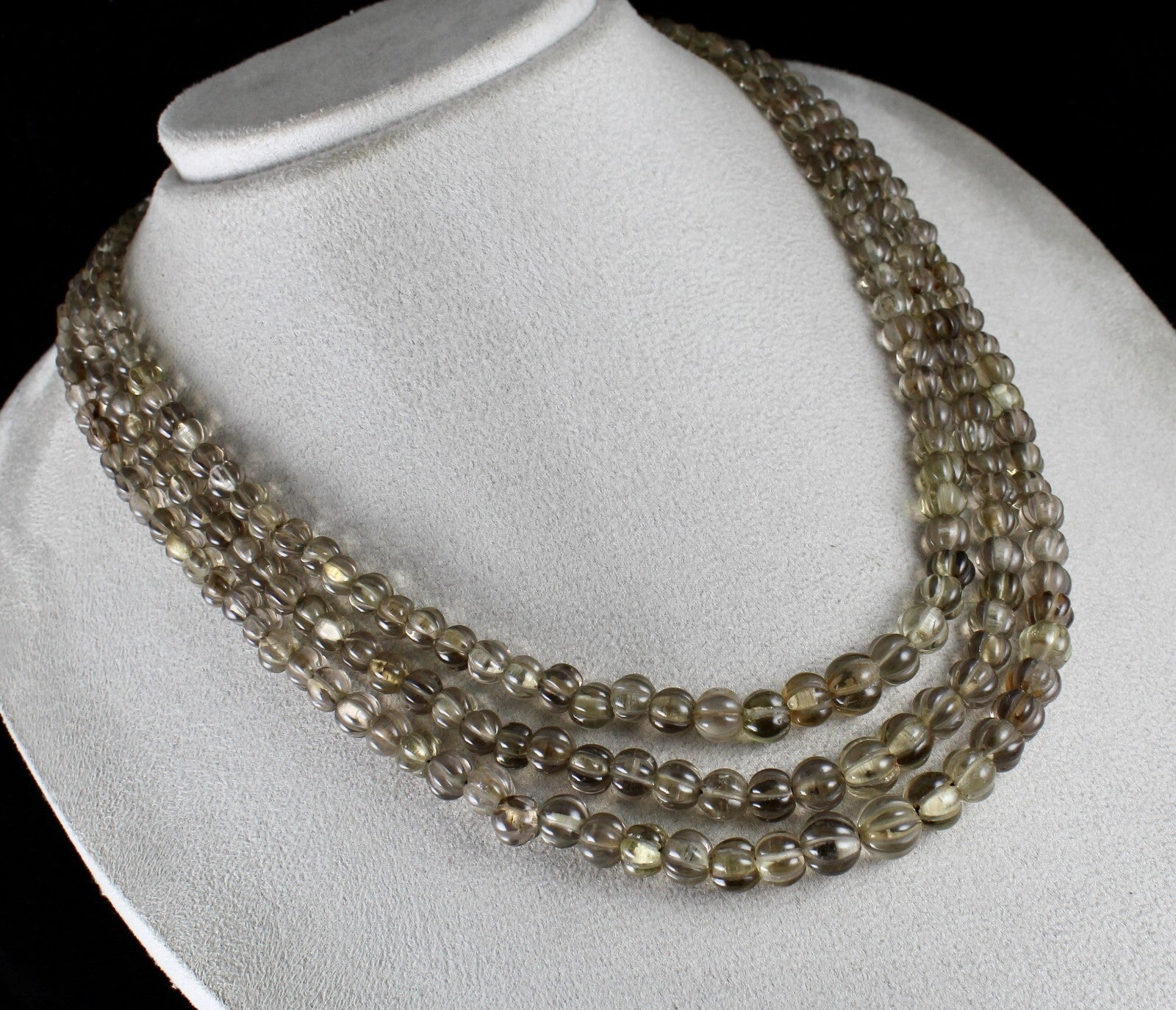 Natural Smoky Quartz 485ct Melon Carved Bead Antique Gemstone Necklace