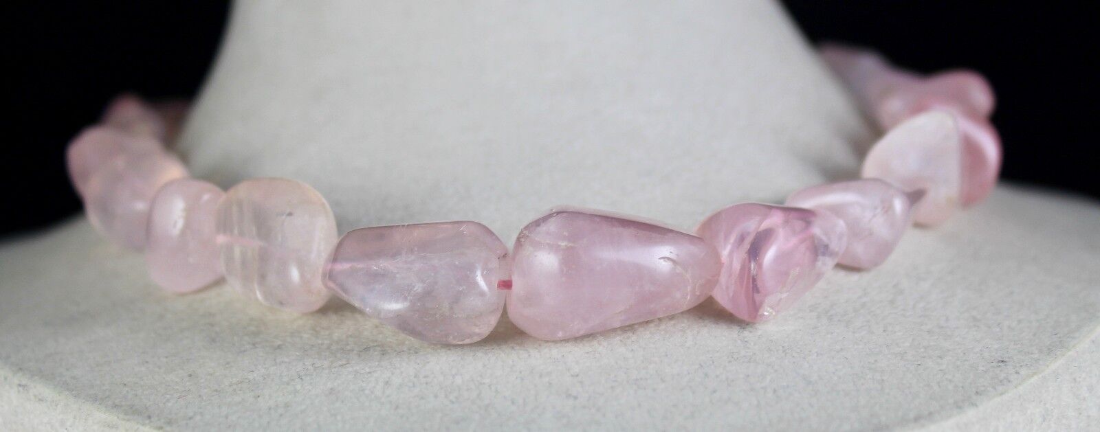 Pink Natural Rose Quartz Cabochon beads Necklace 730 Cts Gemstone Silver Clasp