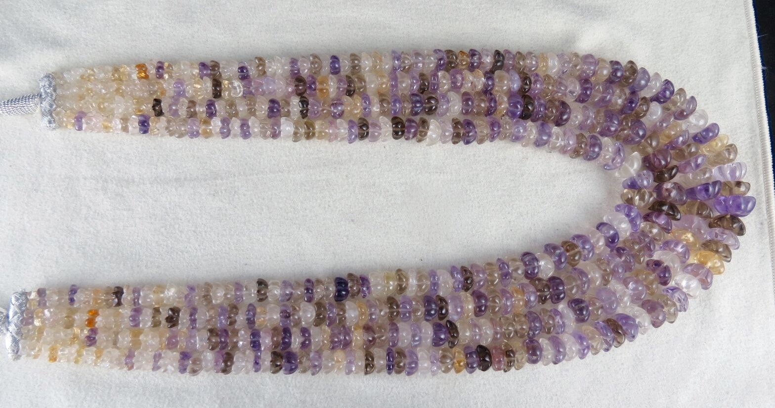 NATURAL MULTI AMETHYST CITRINE QUARTZ CARVED BEADS 4 L 903 CARATS FINE NECKLACE