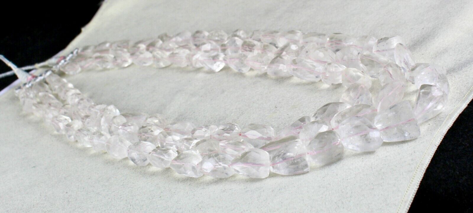 NATURAL PINK AQUAMARINE FACETED TUMBLE BEADS 3 LINE 1094 CARAT GEMSTONE NECKLACE