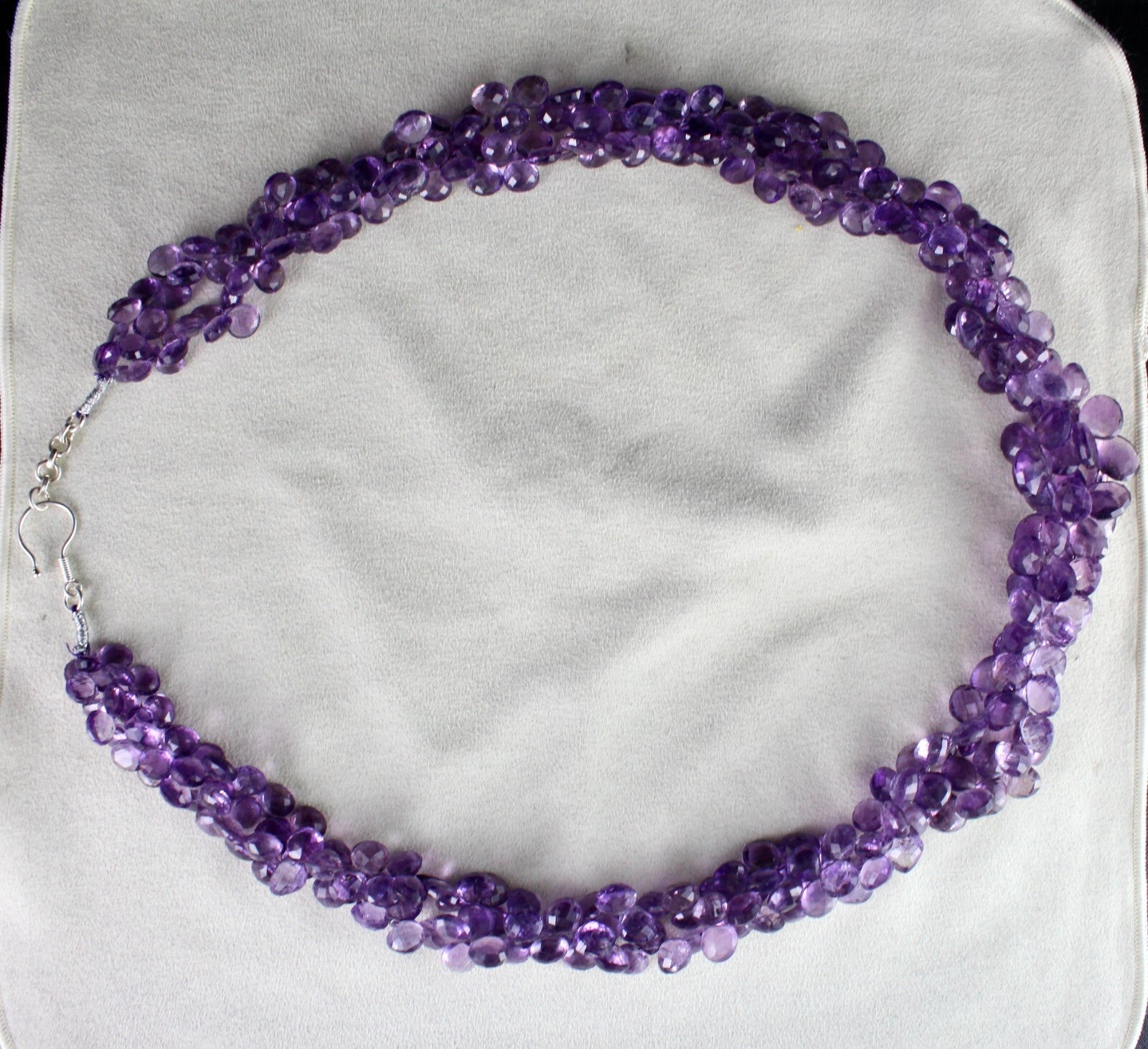 Certified Natural Amethyst Teardrop Necklace 1091 Ct Sterling Silver 26 In Beads