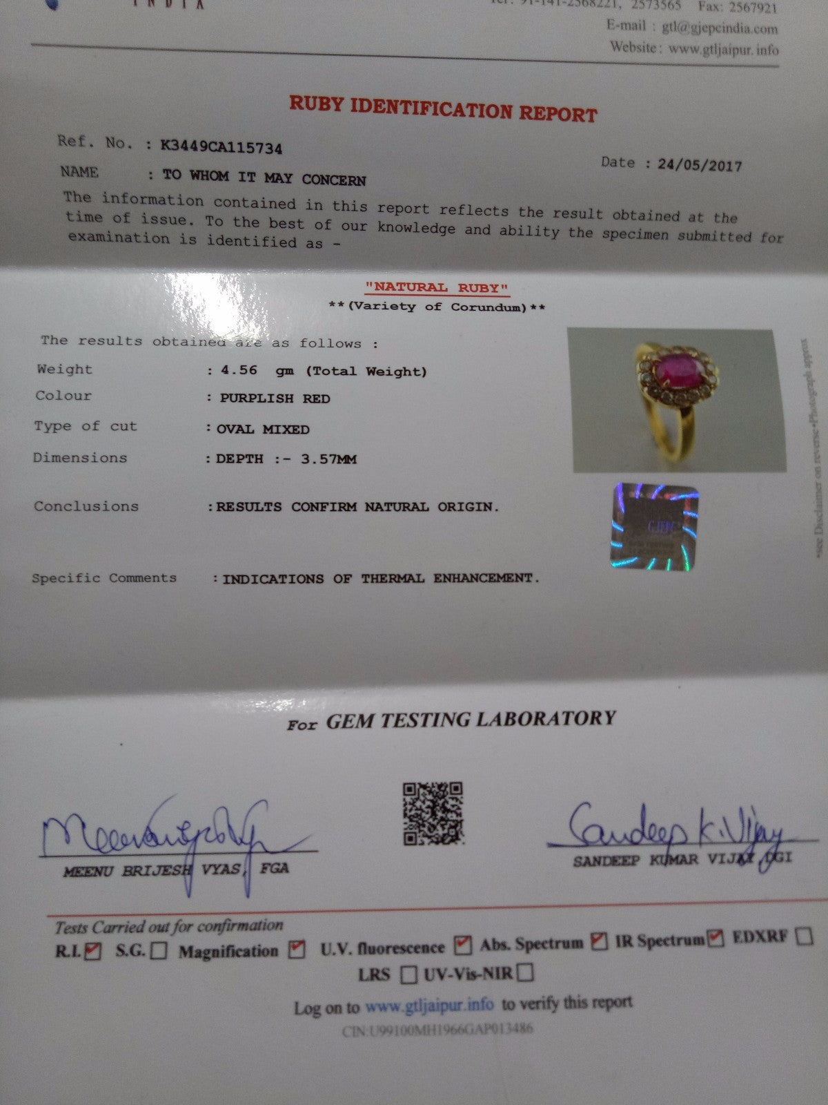 Certified Natural Heated Ruby 1.55 Ct Oval Diamond Cut Ladies Ring 18k Gold