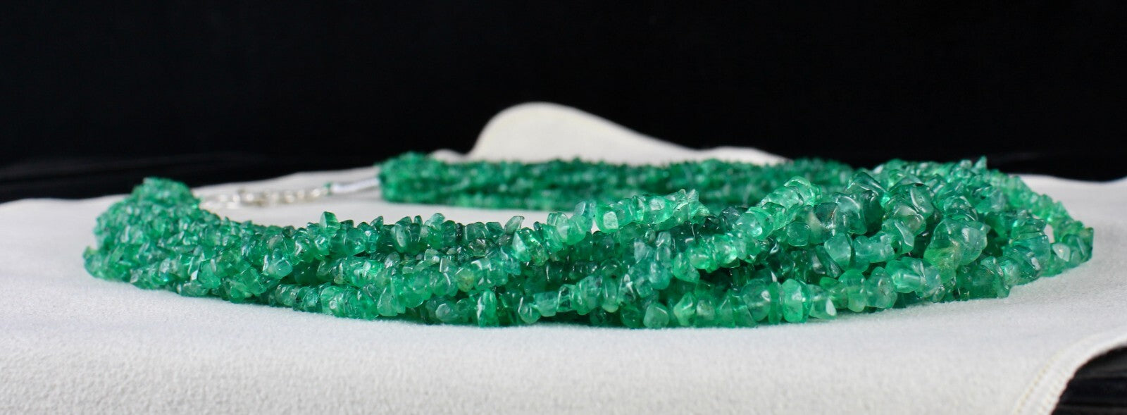 Vintage Natural Emerald Necklace 14L 890 Ct Certified Bead Gemstone Silver Clasp