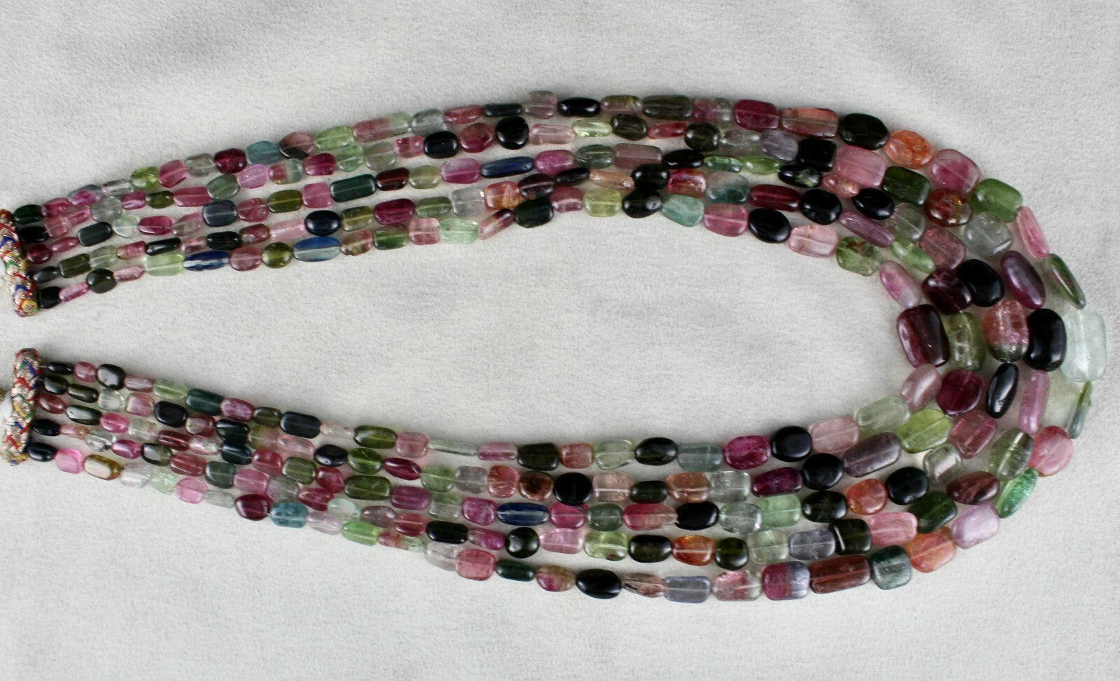 Certified Natural Multi Tourmaline 713 Carats Cabochon 5 Line Gemstone Necklace