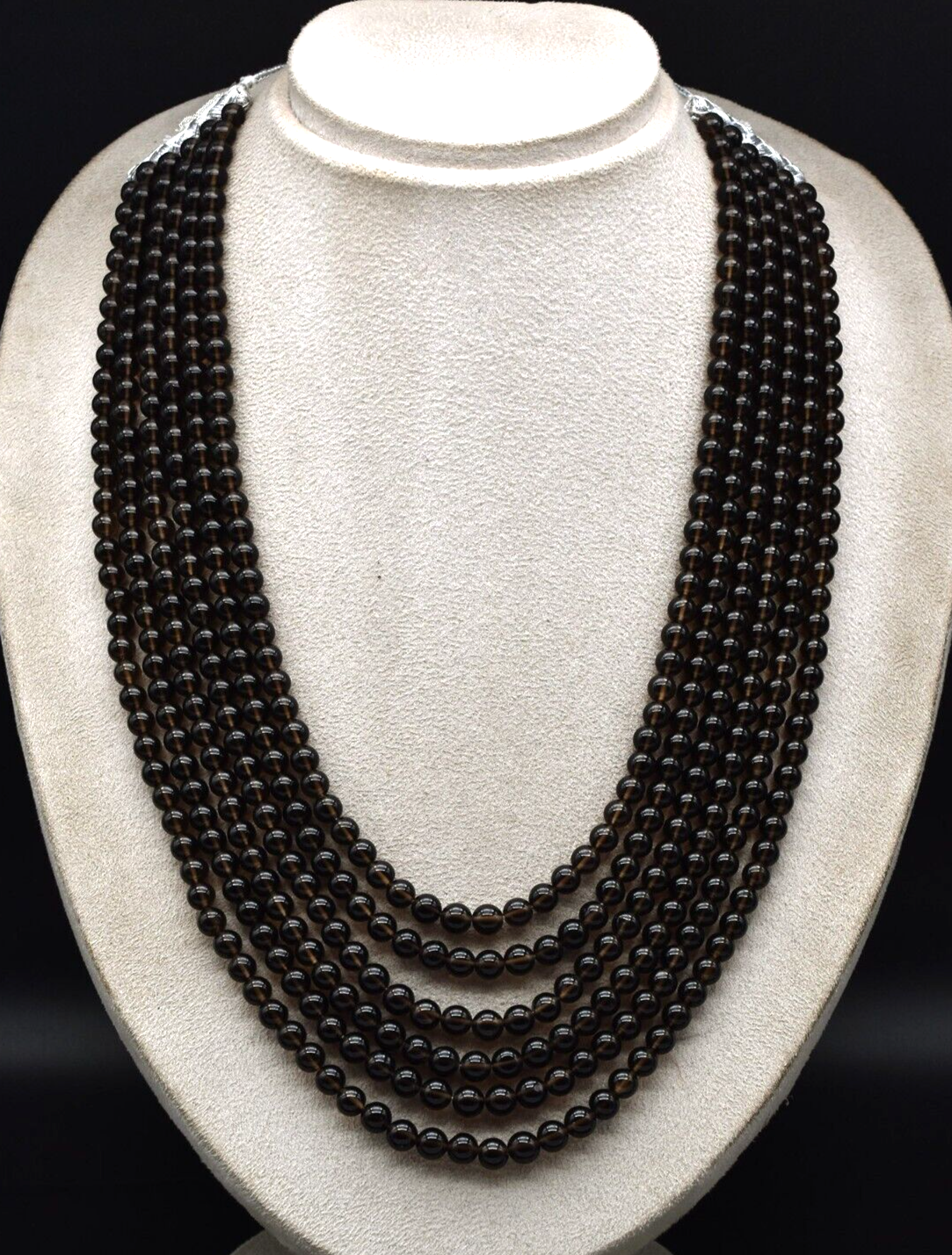 Black Natural Smoky Quartz 837 Ct Beads Round Gemstone Party Fashion Necklace