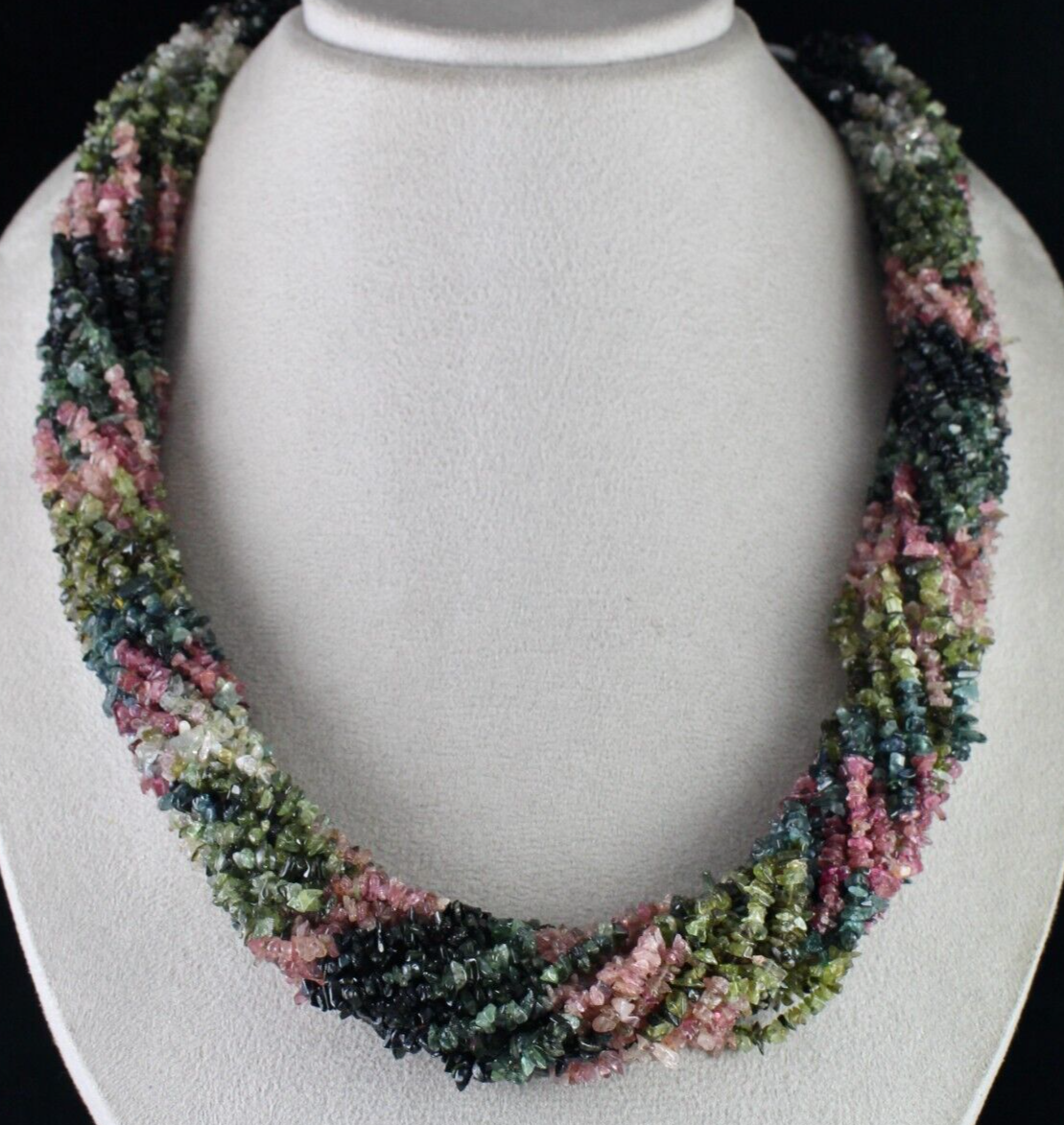 Natural Multi Tourmaline 1438 Ct Beads Sterling Silver Necklace Uncut 20 Line