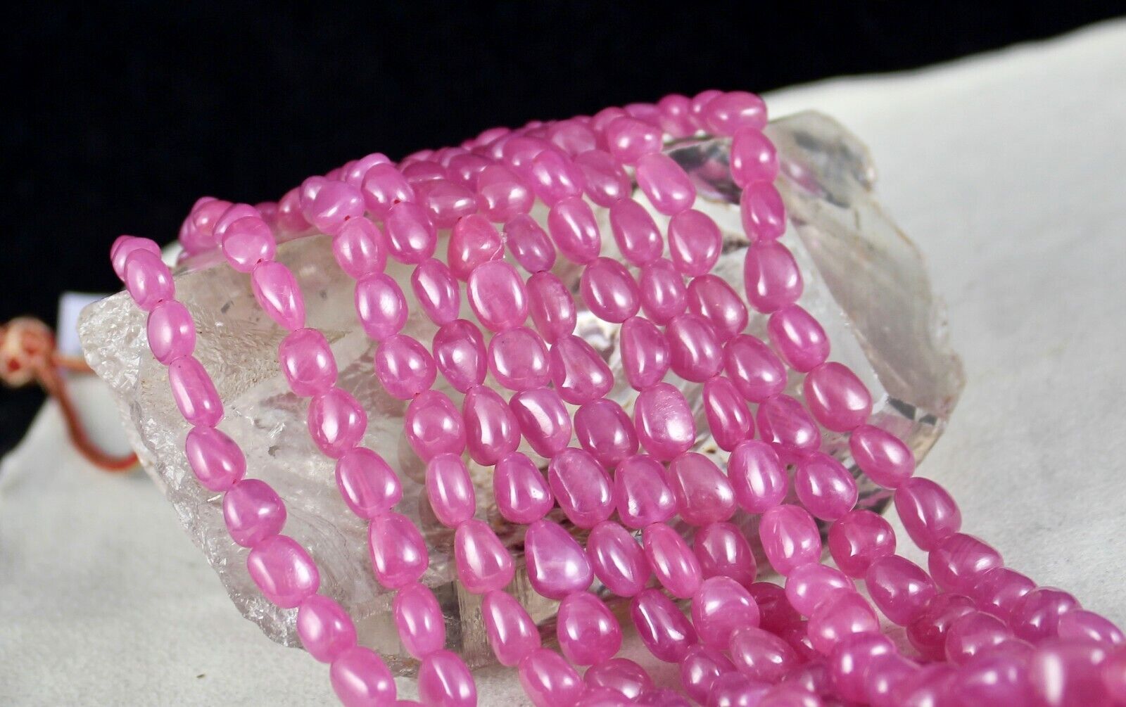 NATURAL UNTREATED RUBY LONG BEADS 5 LINE 1087 CARATS LADIES GEMSTONE NECKLACE