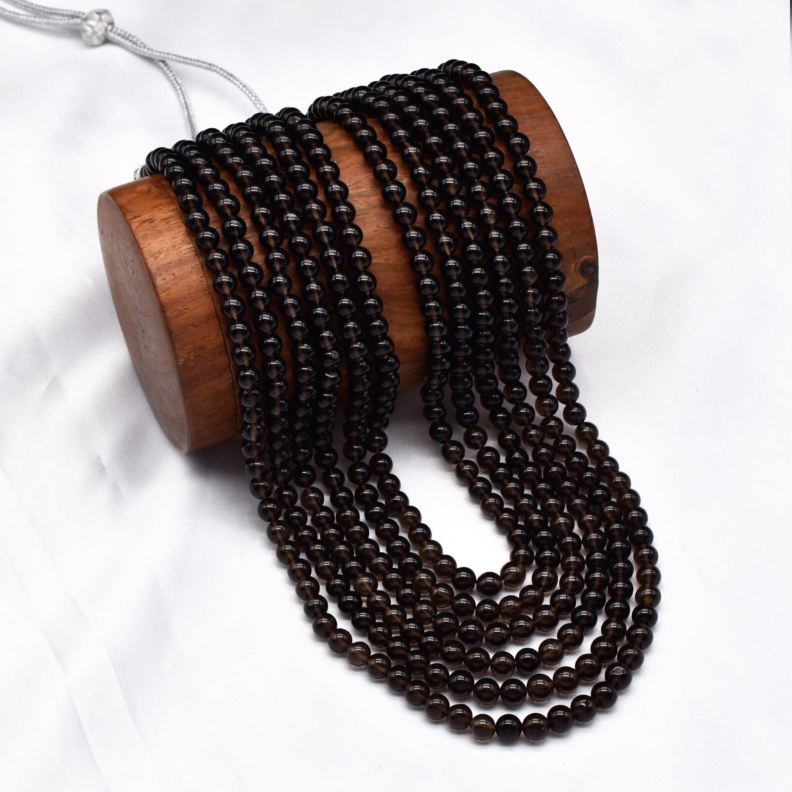 Black Natural Smoky Quartz 837 Ct Beads Round Gemstone Party Fashion Necklace