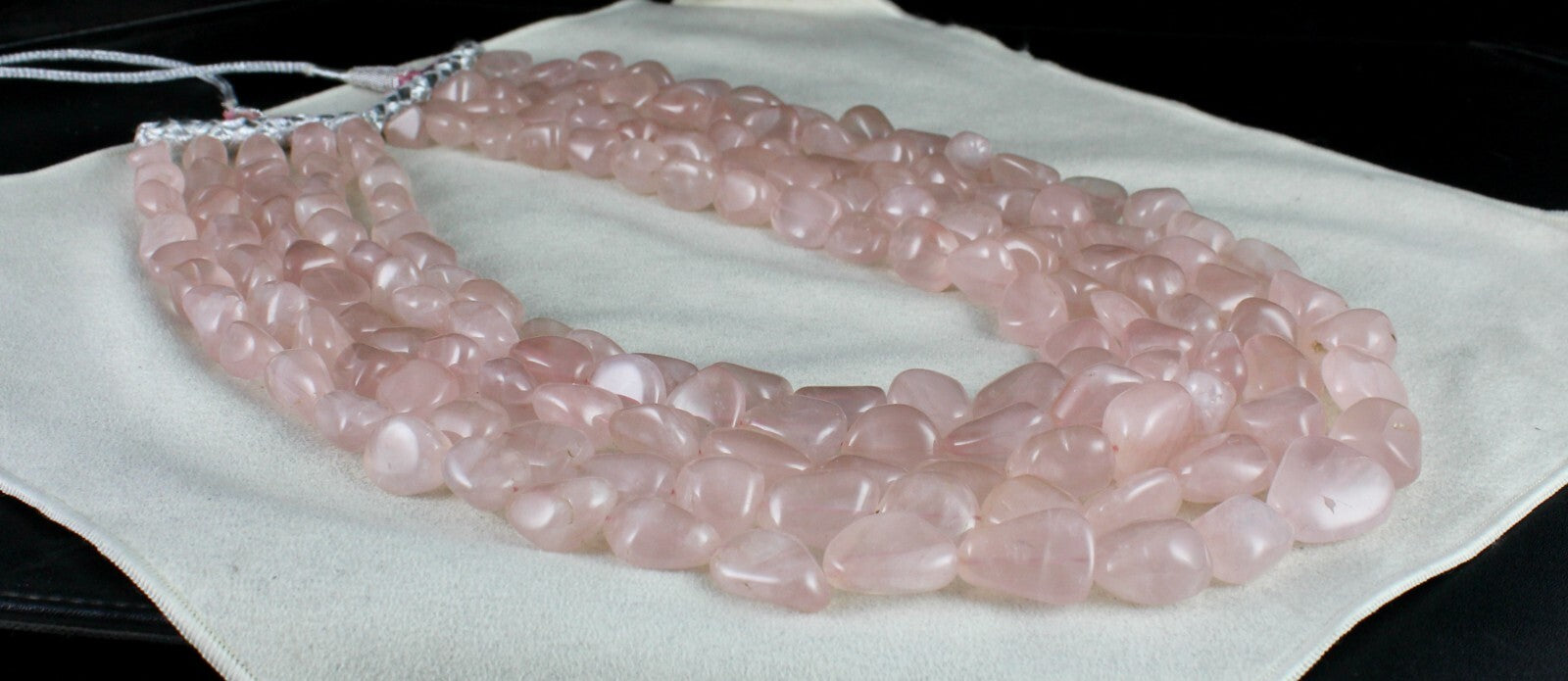 Natural Rose Quartz Beaded Necklace Cabochon Gemstone Long String 5 L 2513 Ct