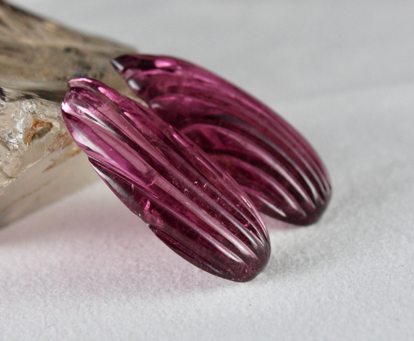 Certified Natural Rubellite Tourmaline 77.24ct Pear Leaf Engraved Earrings