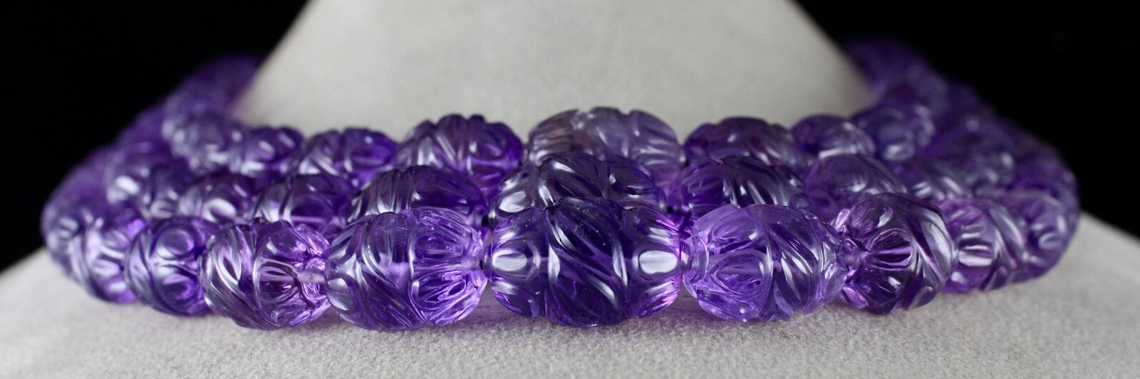 Certified Natural Amethyst 1227 Ct Engraved Beads Purple Gemstone Necklace