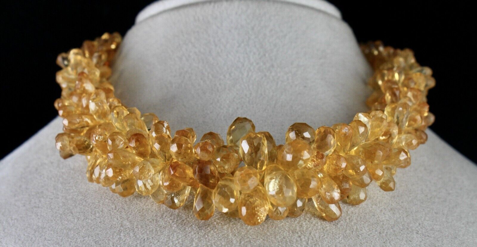 NATURAL CITRINE BEADS FACETED TEAR DROPS 3 LINE 827 CT GEMSTONE FASHION NECKLACE