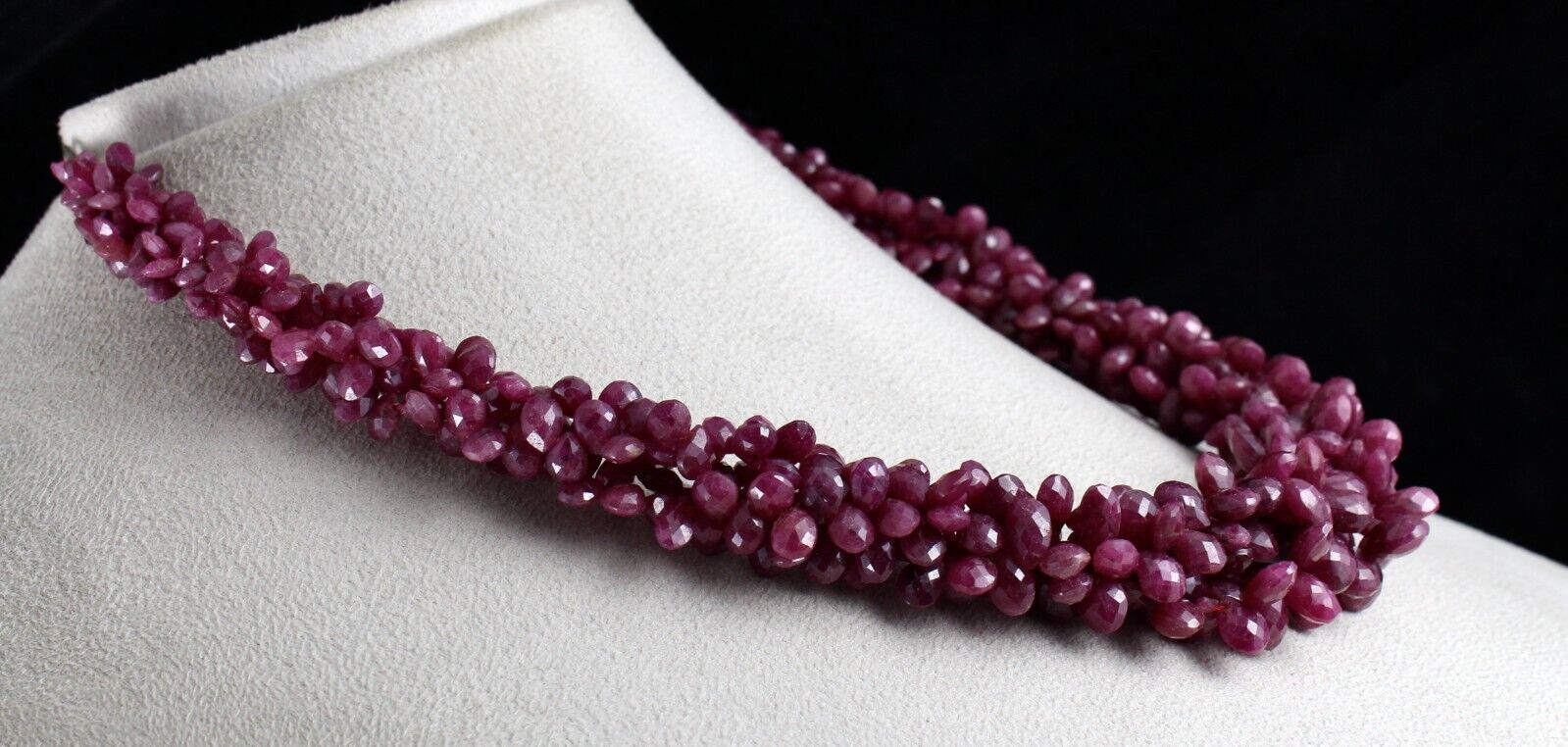NATURAL CERTIFIED RUBY BEADS TEARDROPS 4 LINE 768 CTS GEMSTONE SILVER NECKLACE