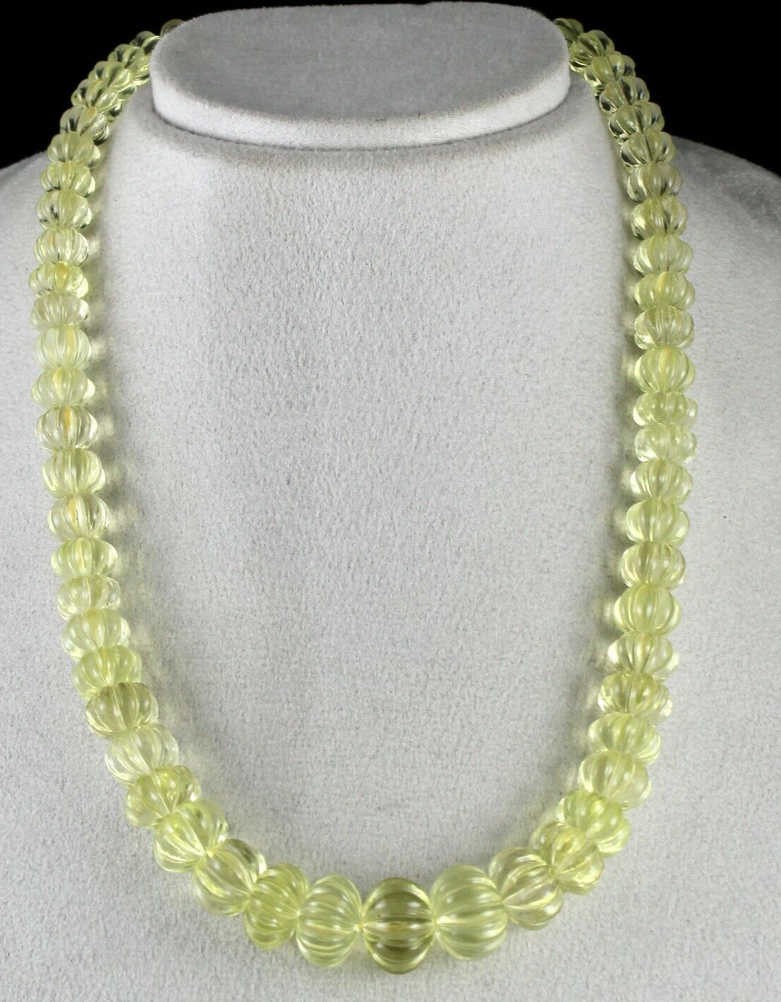Natural Lemon Quartz Carved Bead Necklace 523ct Semi Precious Gemstone For Women