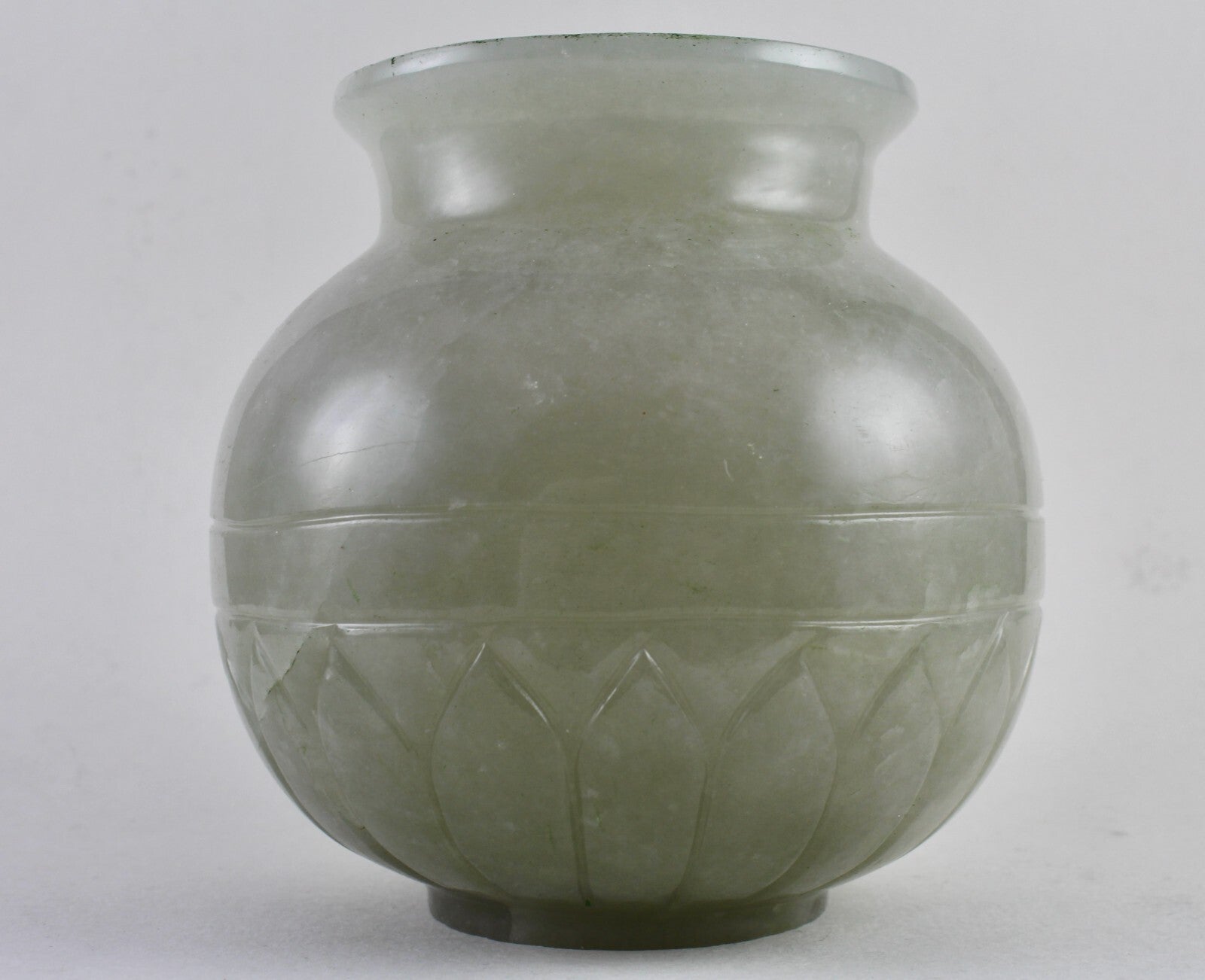 Certified Antique Aventurine 3500 Ct White Jade Carved Pot Home Decor