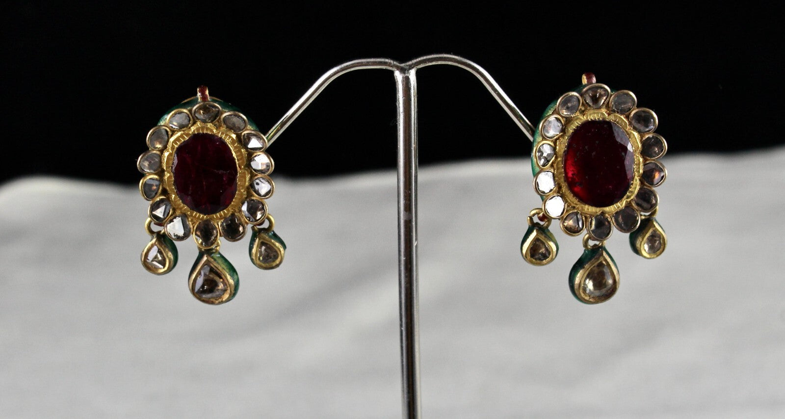 Certified Antique Jadau Natural Diamond 302ct 18k Gold Oval Pendant Earring Set