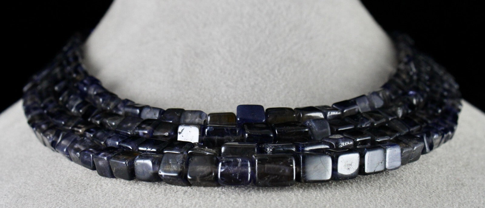 Blue Natural Iolite Square Beads Necklace Antique Gemstone Fashion, 602 Ct, 4 L