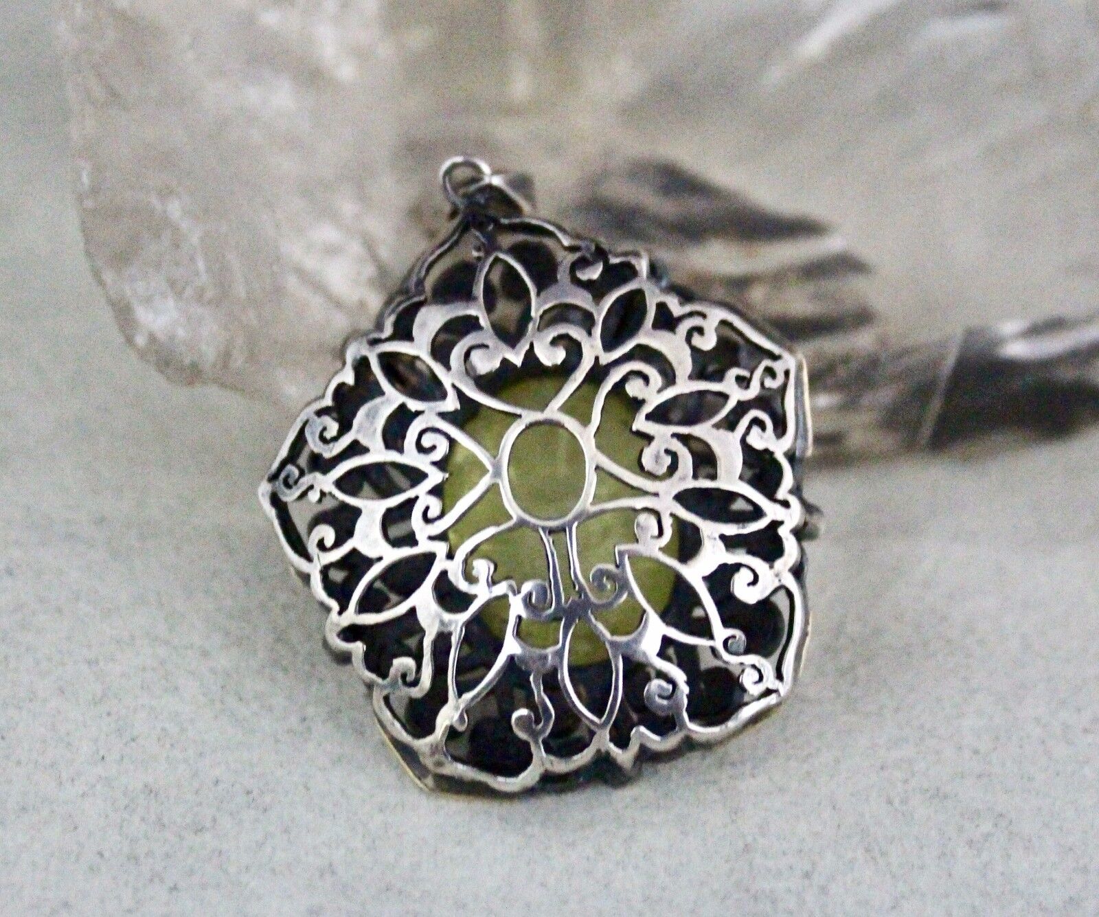 Natural Lemon Quartz Carved Oval Garnet Cut 18K Gold 925 Silver Carved Pendant