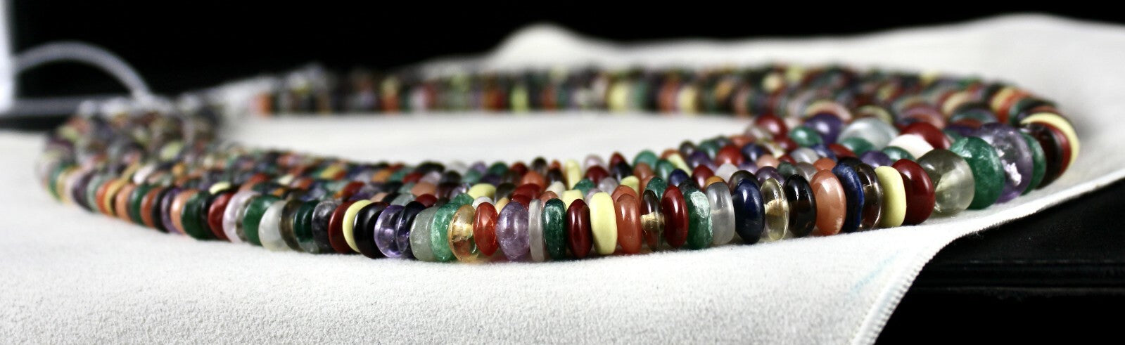 Old Natural Multi Semi Precious Beads 1897 Ct Gemstone Button Necklace 5 Line