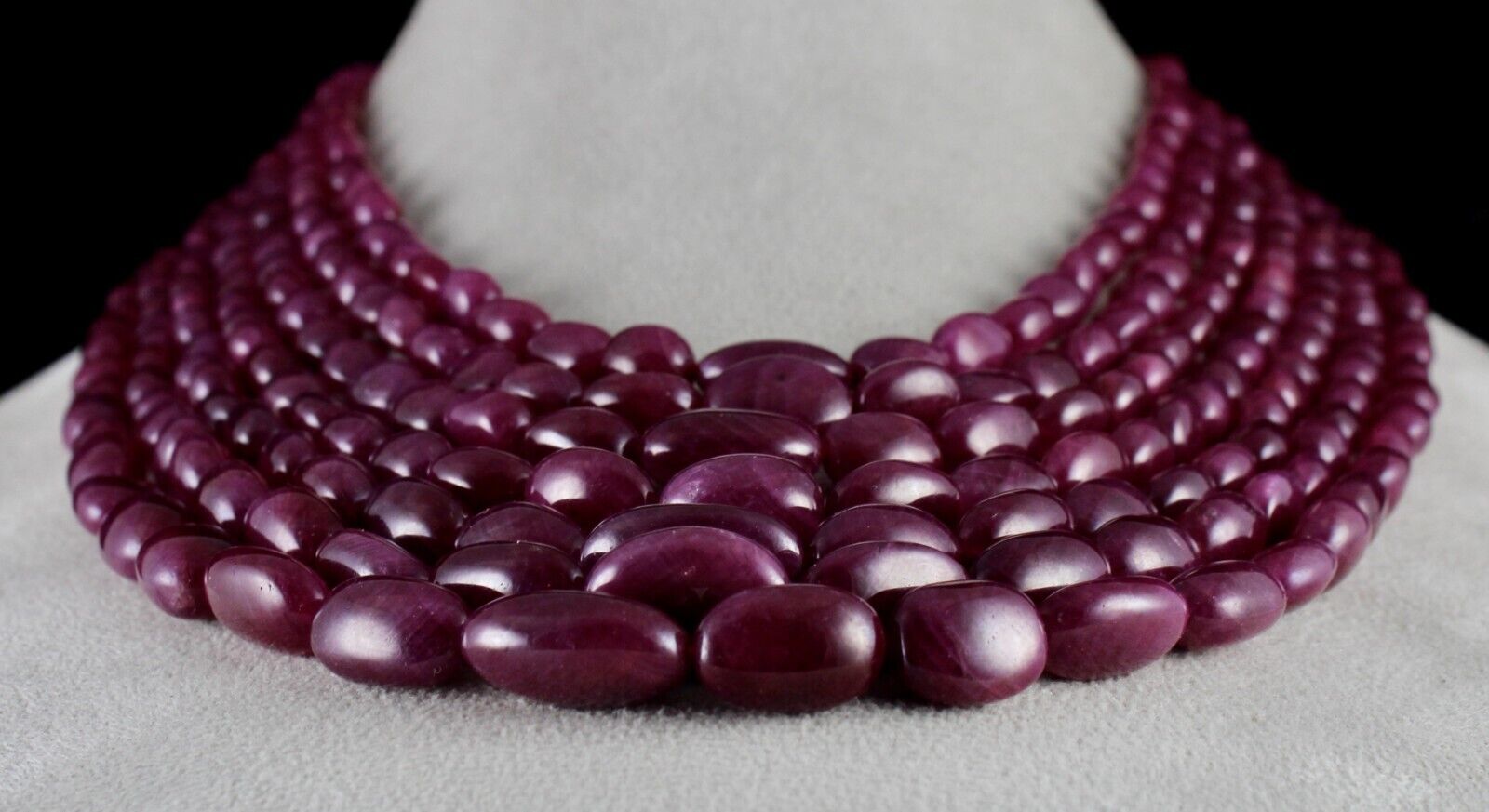 Certified Natural Ruby Beads Cabochon 7L 1781 Ct Red Gemstone Important Necklace