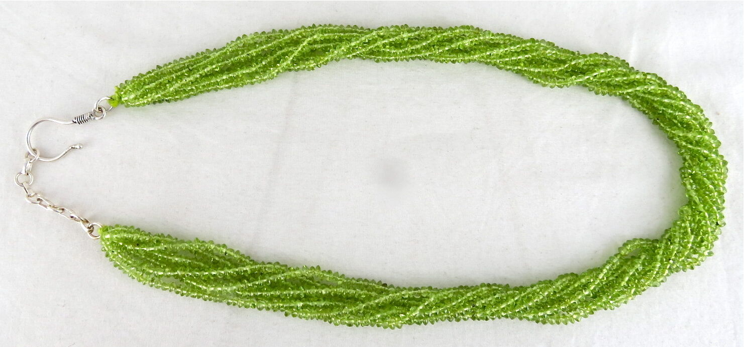 Natural Peridot Beads Round Button 10 L 445 Ct Green Gemstone Silver Necklace