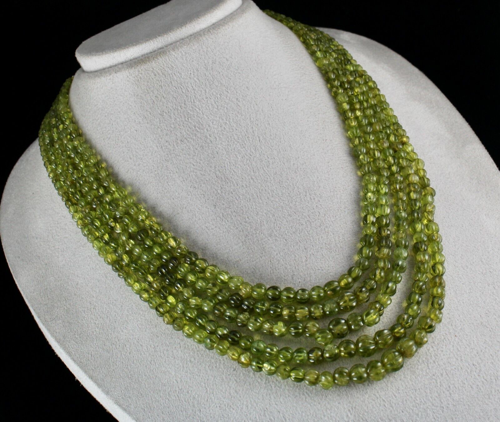 Antique Natural Peridot Carved Beaded Necklace 5 L 716 Ct Gemstone Silver Clasp