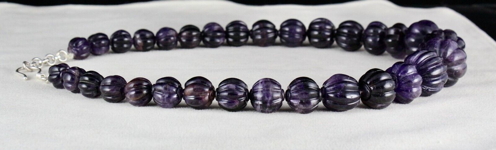 Natural Amethyst Carved Melon Bead 23mm 810 Cts Gemstone Silver Fashion Necklace