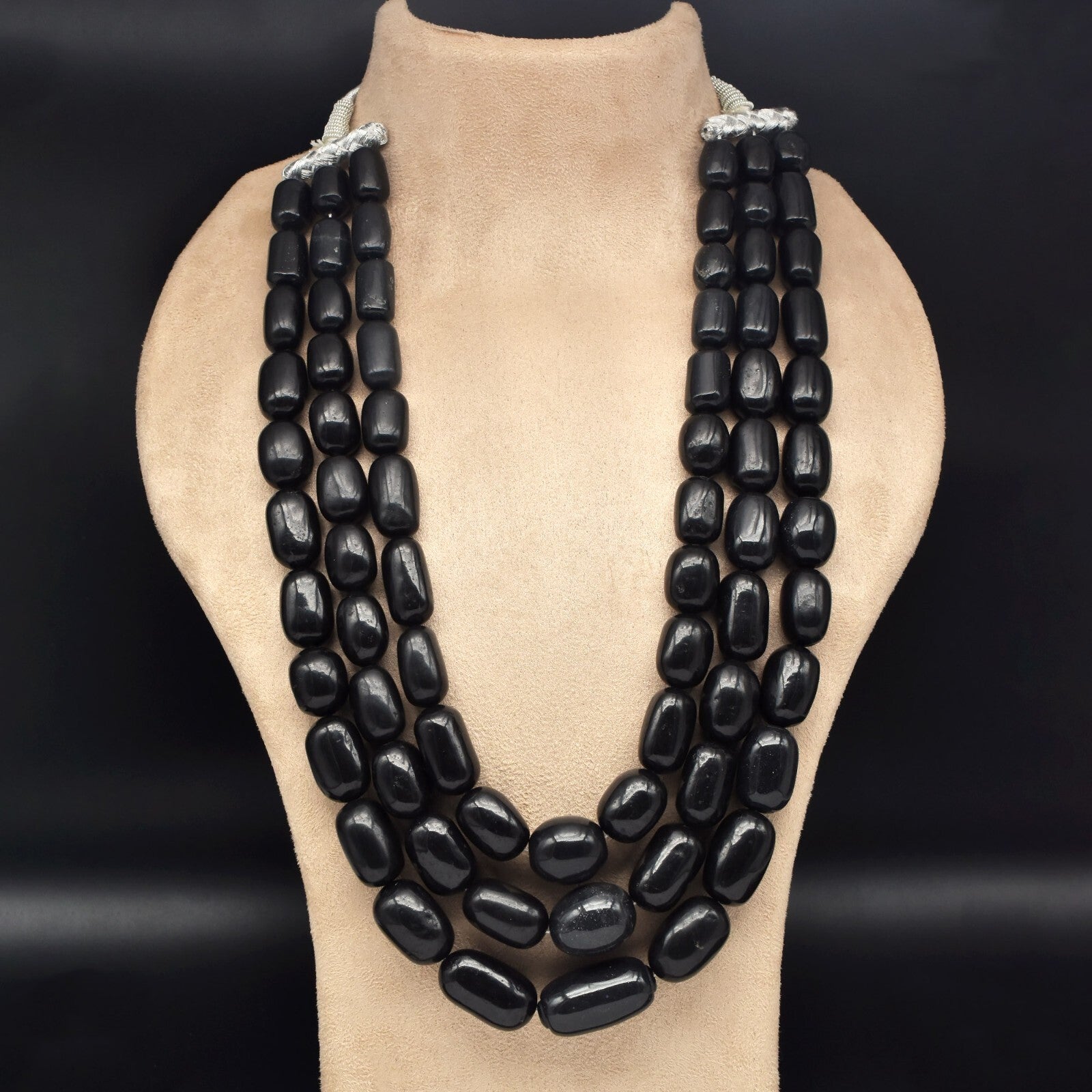 Natural Black Jade Beads Gemstone Fashion Necklace 2107 Ct 30mm Long 3 L