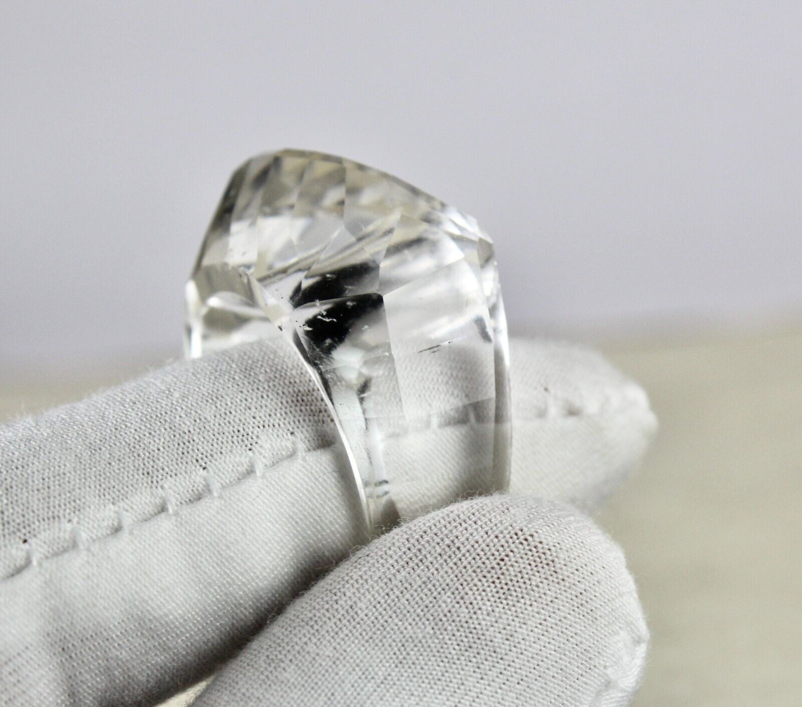WHITE NATURAL ROCK CRYSTAL QUARTZ FACETED 53 CT FASHION GEMSTONE MEN WOMEN RING