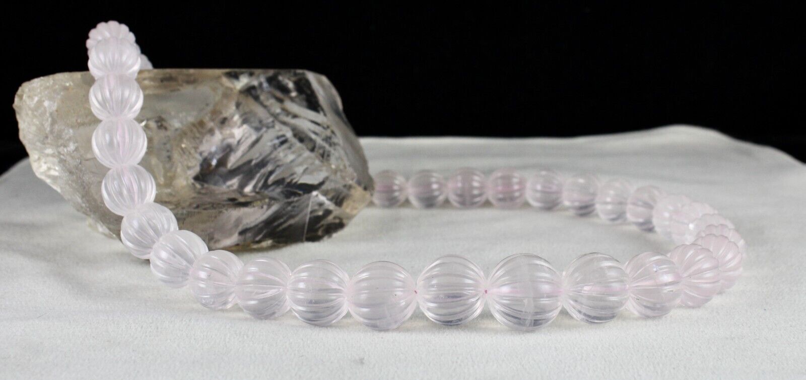 Rose Quartz Beaded Carved Necklace 1 L 750 Carats Natural Gemstone Silver clasp