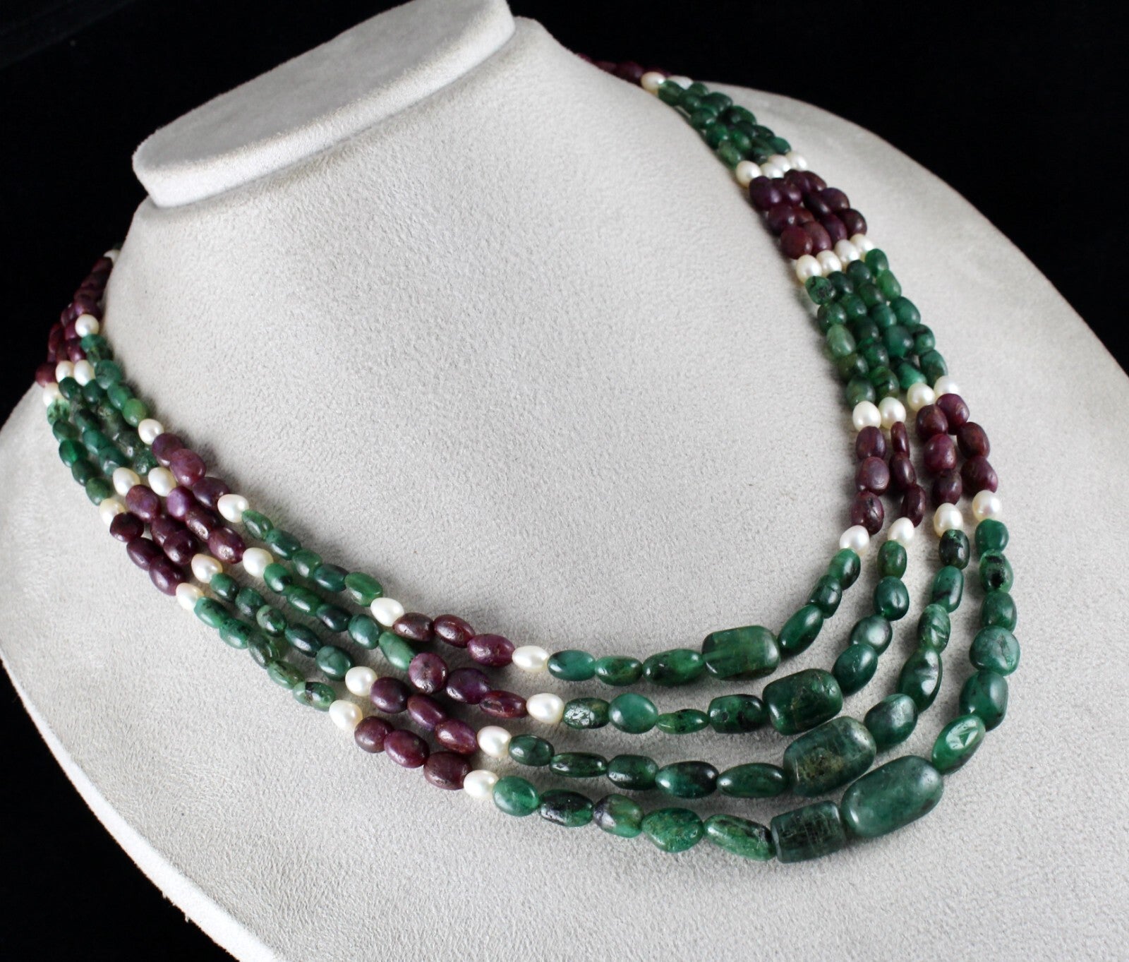 Certified Antique Natural Ruby 10ct Emerald Pearl Bead 550 Ct Gemstone Necklace