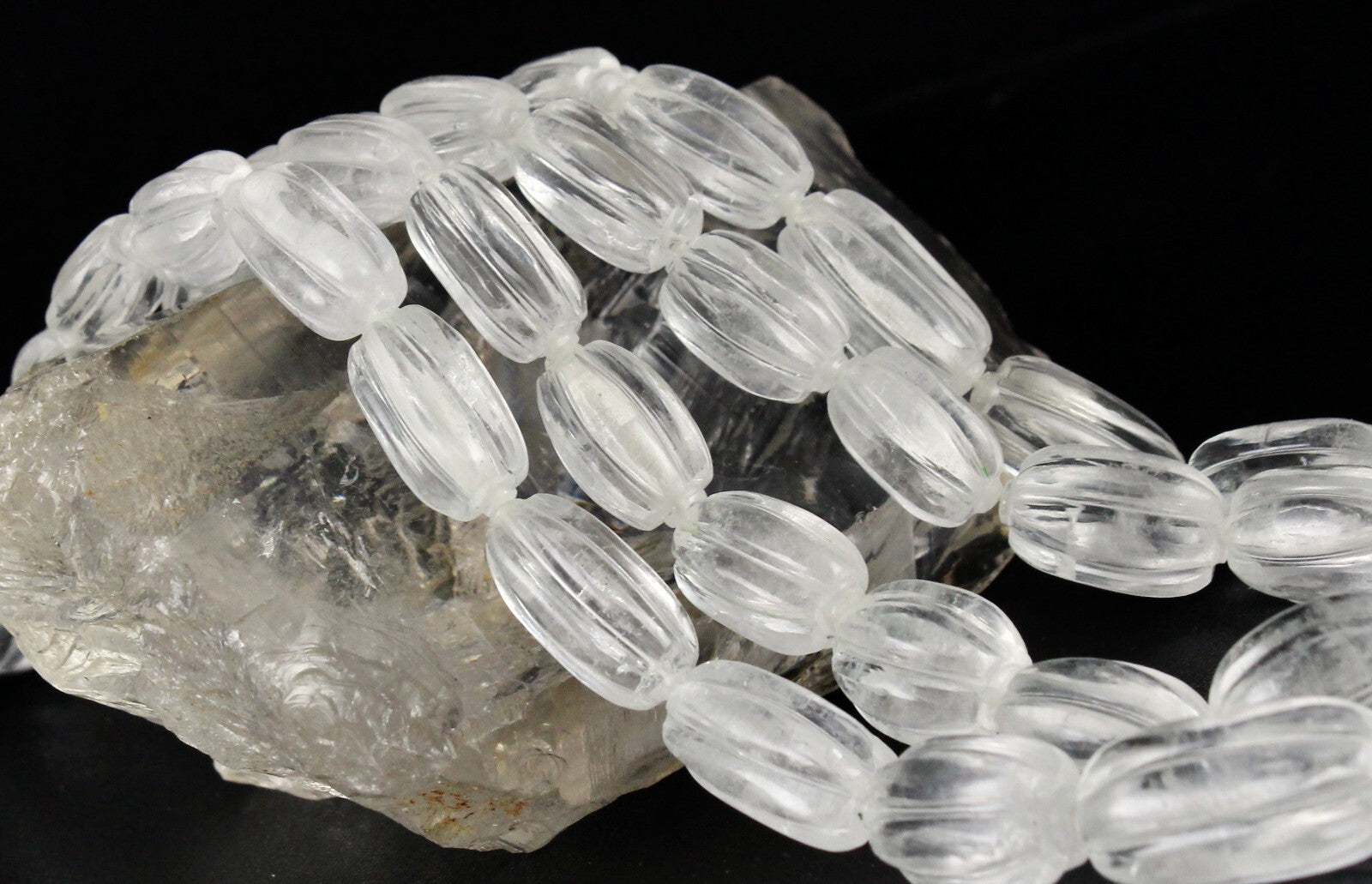 Natural White Rock Crystal Quartz Necklace Carved Oval 2 L 994 Ct Gemstone
