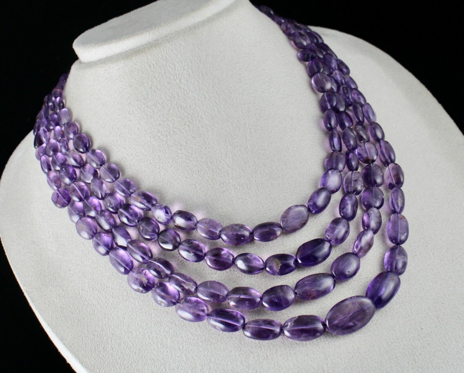NATURAL AMETHYST BEADS LONG NUGGETS 4 LINE 662 CARATS GEMSTONE FINEST NECKLACE