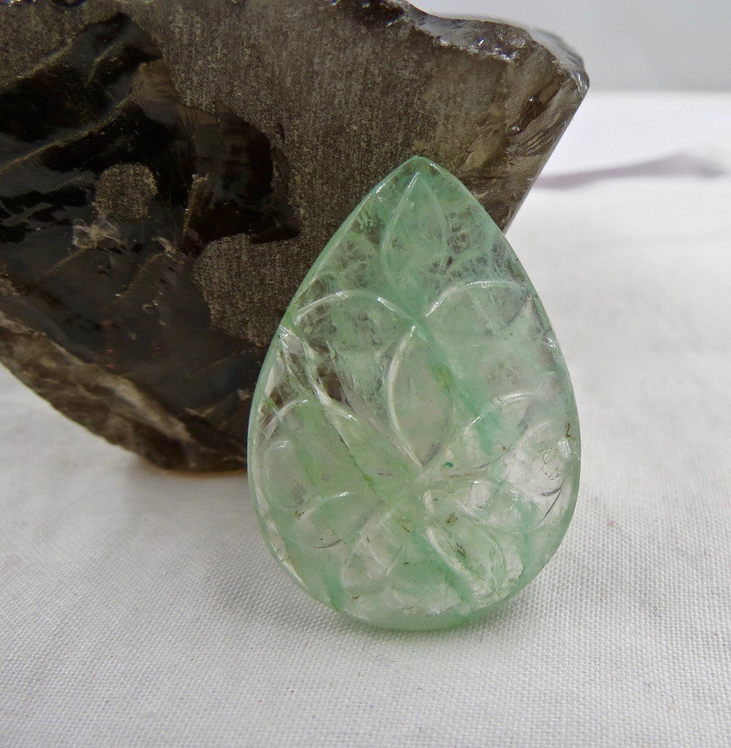Natural Green Emerald Quartz Carved Pear 67.85ct 3 Pcs Gemstone
