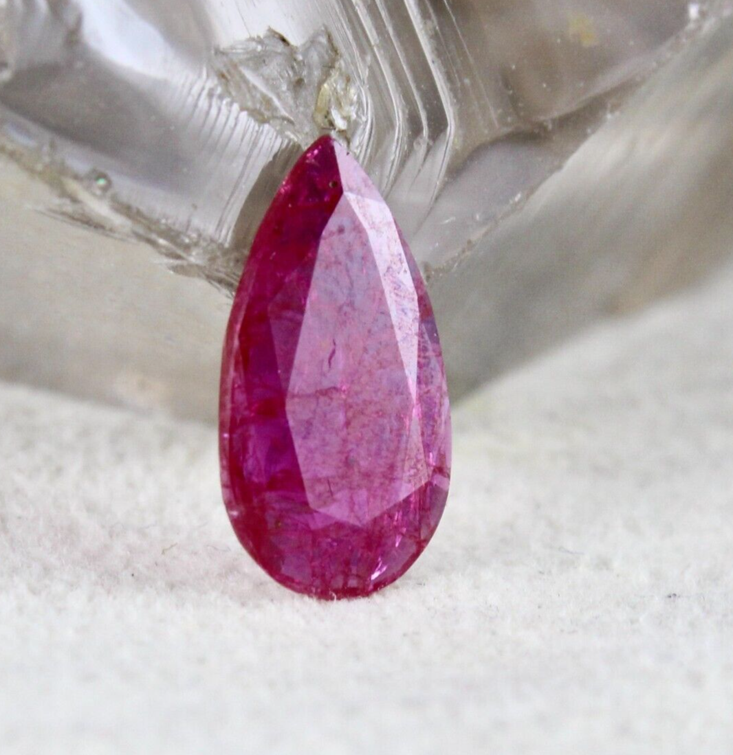 Certified Natural Ruby 1.78 Ct Pear Cut Unheated Mozambique Stone Ring Pendant