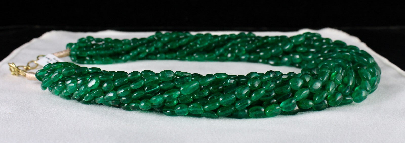 Certified Natural Emerald 1192 Ct Long Beads Gold Cocktail Necklace