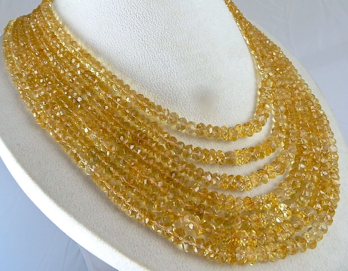 Natural Citrine Beads Faceted Round 7L 1011 Ct Gemstone Fashion Beaded Necklace