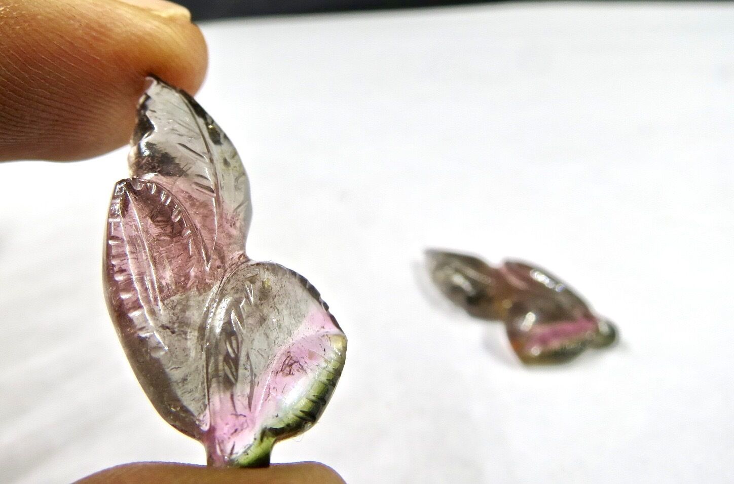 NATURAL MULTI TOURMALINE CARVED LEAVES 2 PCS 35.75 CARATS GEMSTONE EARRING