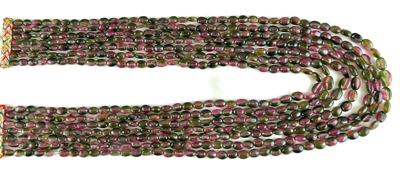NATURAL BI COLORS MULTI TOURMALINE BEADS CABOCHON 582 CTS GEMSTONE NECKLACE