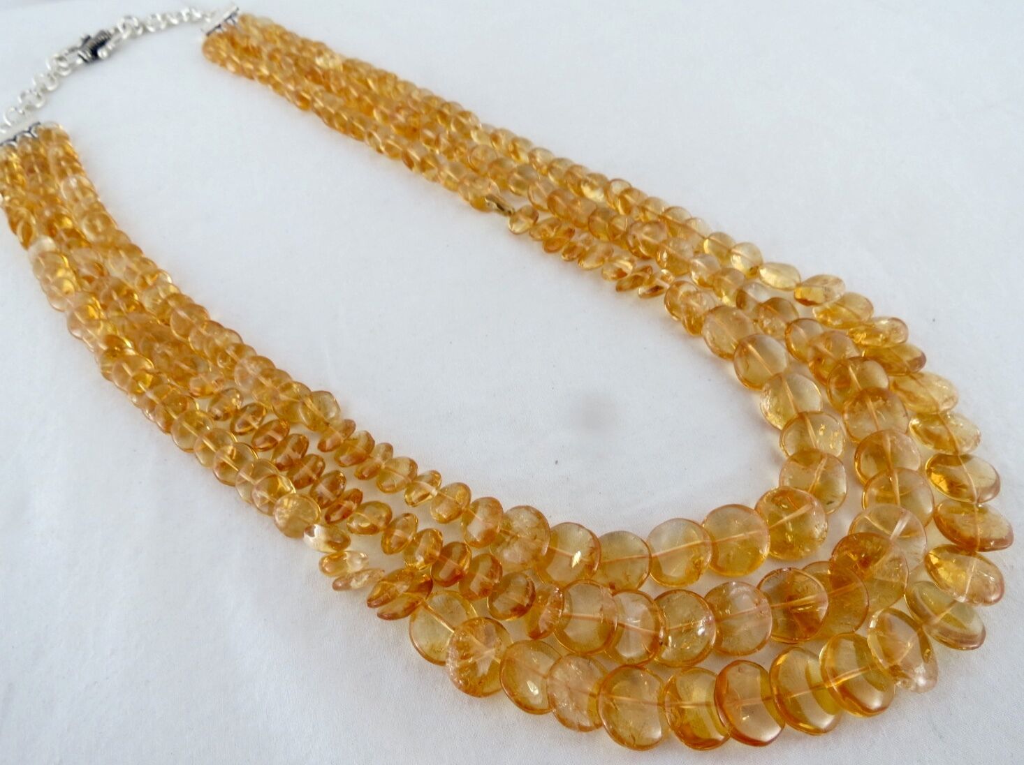 Natural Citrine Beads Round Fancy 3 L 530 Ct Gemstone Silver Designer Necklace