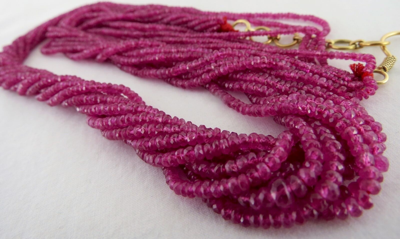 NATURAL HEATED RUBY BEADS 296 CTS FACETED ROUND 18KGOLD GEMSTONE LADIES NECKLACE
