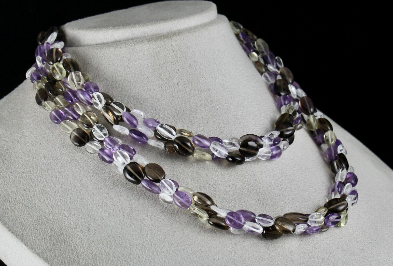 Multi Natural Rock Crystal Smoky Quartz Amethyst 3 L 684 Cts Long Beads Necklace