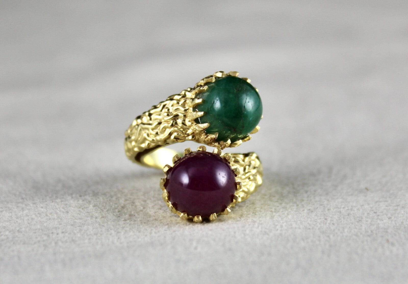 Certified Antique Emerald 10ct Ruby Natural Diamond Sterling Silver Carved Ring