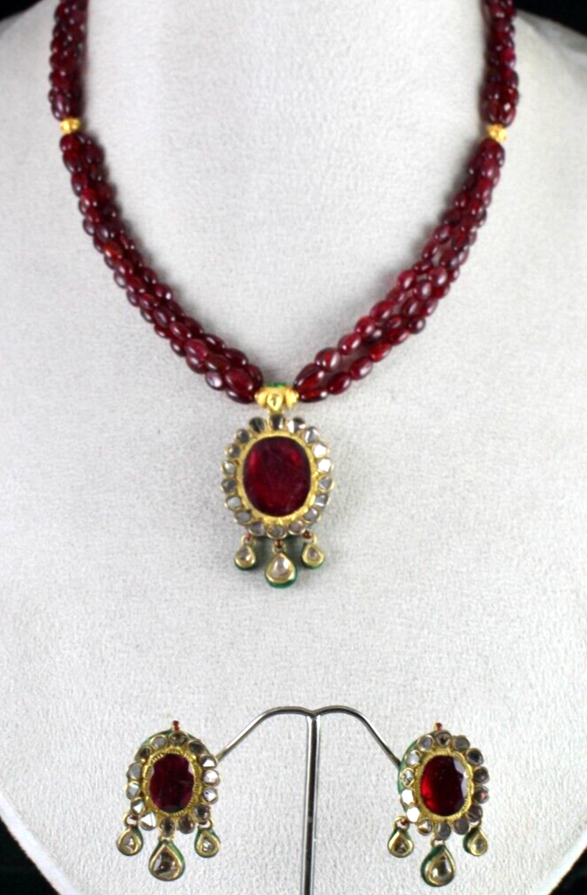 Certified Antique Jadau Natural Diamond 302ct 18k Gold Oval Pendant Earring Set