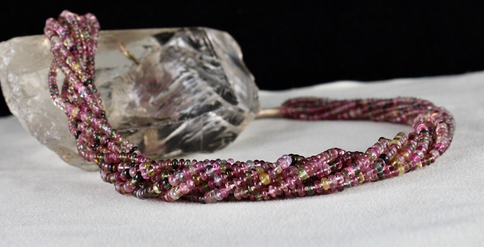 NATURAL TOURMALINE BEADED 9 LINE 400 CT MULTI COLOUR GEMSTONE SILVER NECKLACE