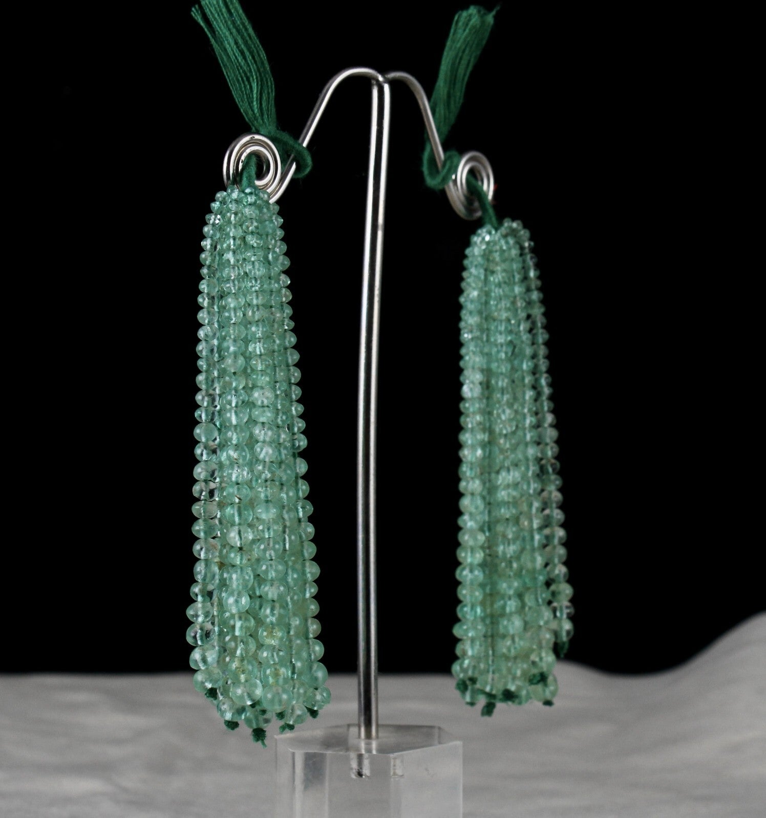 Certified Colombian Natural Emerald 157ct Round Beads Tassel Gemstone Earring